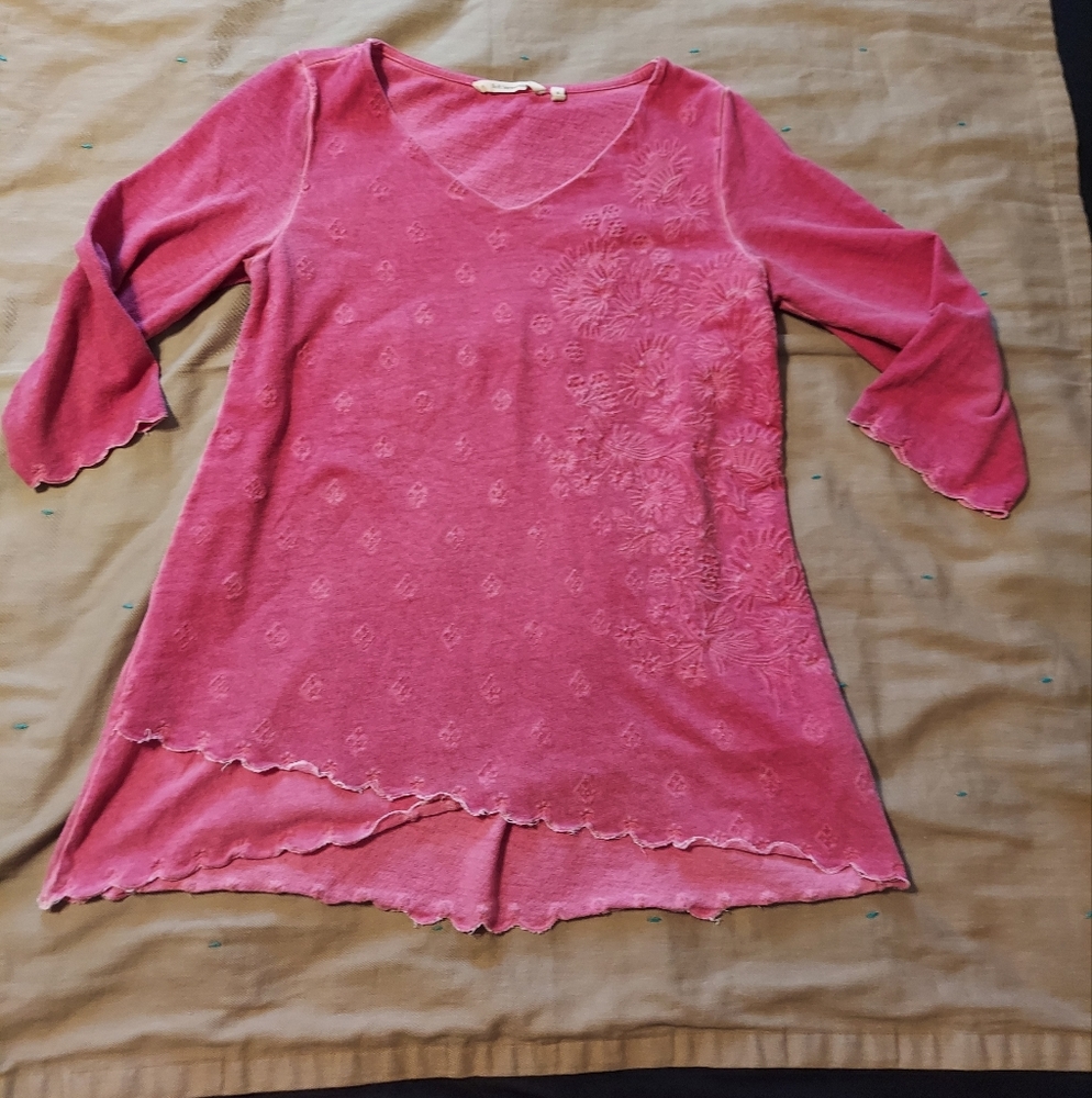 Soft Surroundings Malolo Scalloped Embroidered Top SzS
